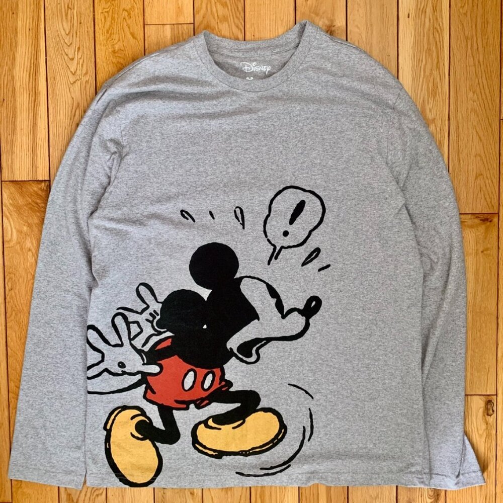 Disney Mickey Mouse Big Print Long Sleeve Tee Tee shirt Men's XL Gray
